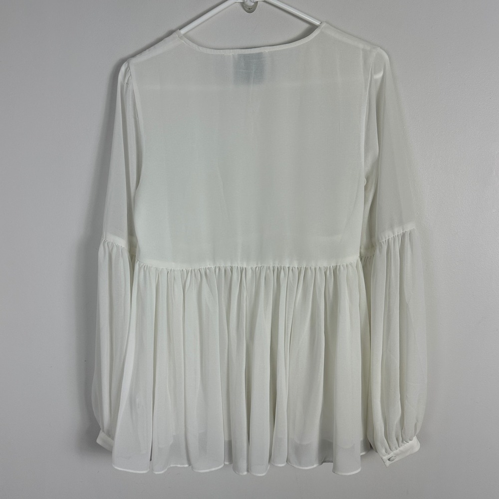 L'Academie White Peplum Button Front Blouse Top Womens Sz XS Revolve Semi Sheer - Picture 5 of 16